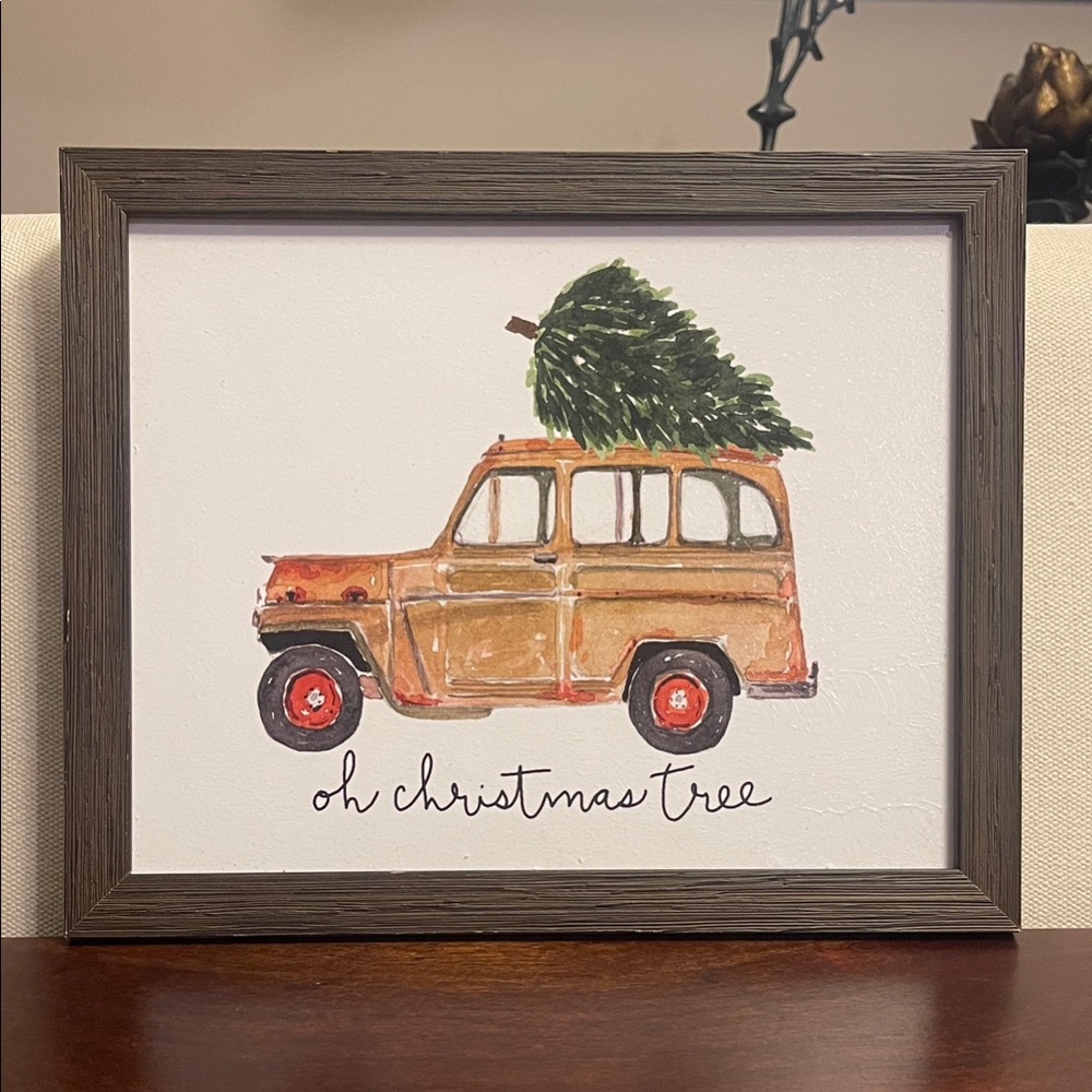 Vintage Car Christmas Tree Framed Art